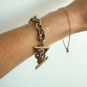 Y2K Gold Guess Logo Charm Link Bracelet